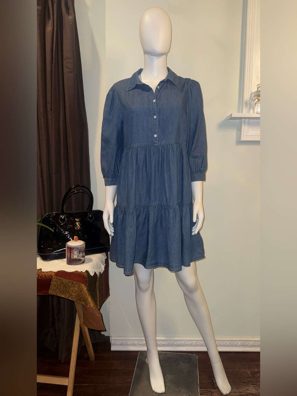 Tommy Hilfiger Denim Blue Tiered Shirt Dress